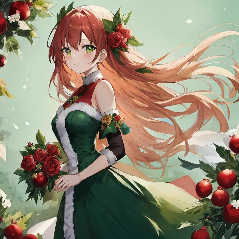 Anime girl in a green dress with long red hair and a red rose, Cute anime waifu in a nice dress, Beautiful anime girl, anime style 4 k, anime art wallpaper 4k, anime art wallpaper 4k, Anime art wallpaper 8k, 4 k manga wallpaper, hd anime wallaper, anime wallaper, beautiful anime woman, 4k anime wallpaper