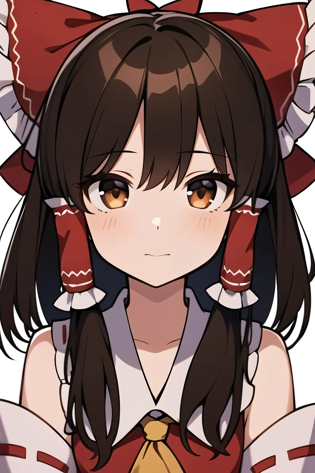 detailed background, masterpiece, best quality, 1girl, hakurei reimu, brown hair, hair tubes, hair ribbon, brown eyes, touhou project