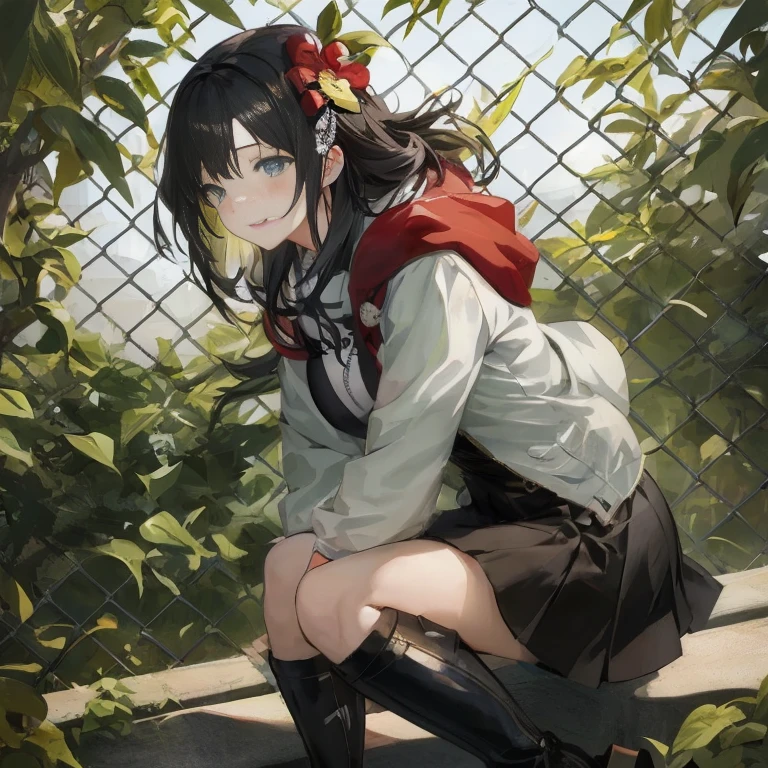 足を組んで棚に座っているan anime girl, anime style 4 k, girls frontline style, an anime girlはしゃがんでいます, artwork in the style of guweiz, Anime visuals of cute girls, beautiful anime high school girl, 若いan anime girl, Beautiful anime girl squatting, Beautiful anime girl, an anime girl, from girls frontline, guweiz