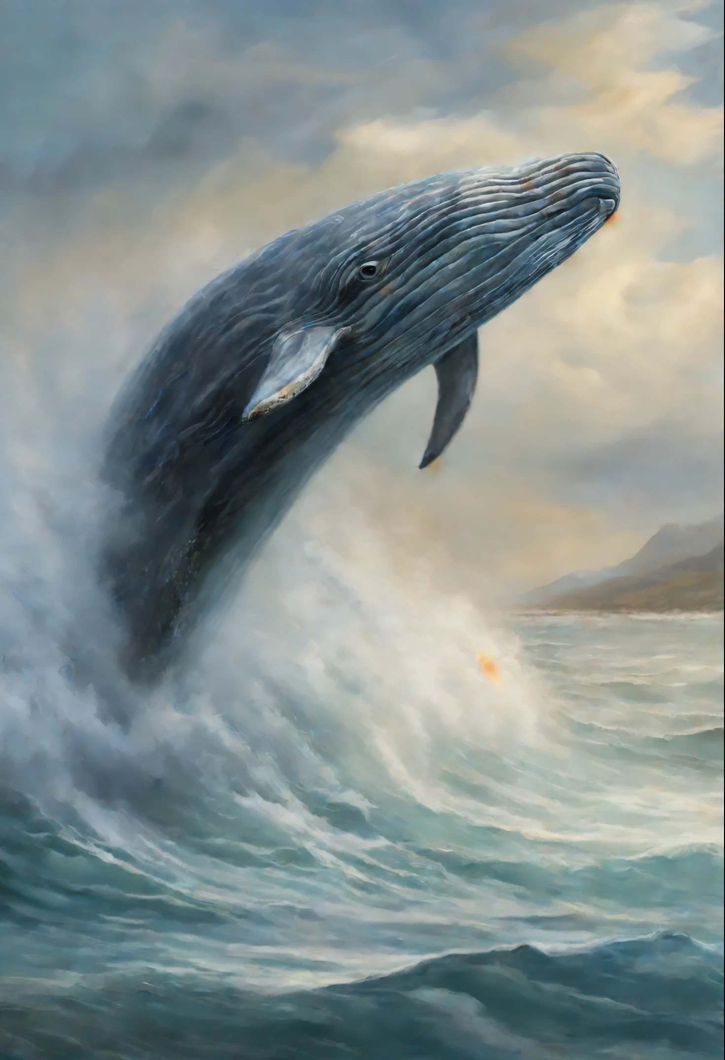 Painting of a huge gray whale, Running with the wind, gorgeous digital painting, digital oil painting with airbrush, beautiful digital painting, inspired by John Frederick Herring Sr.., inspired by John Frederick Herring Jr.., Stunning digital painting, gray whale, Beautiful serene gray whale, Digital painting in HD format, high quality digital painting, Flowing mane, Epic oil painting, beautiful high quality painting