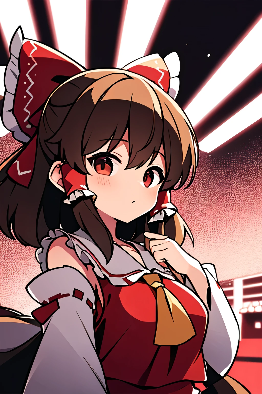 detailed background, masterpiece, best quality, 1girl, hakurei reimu, brown hair, hair tubes, hair ribbon, brown eyes, touhou project