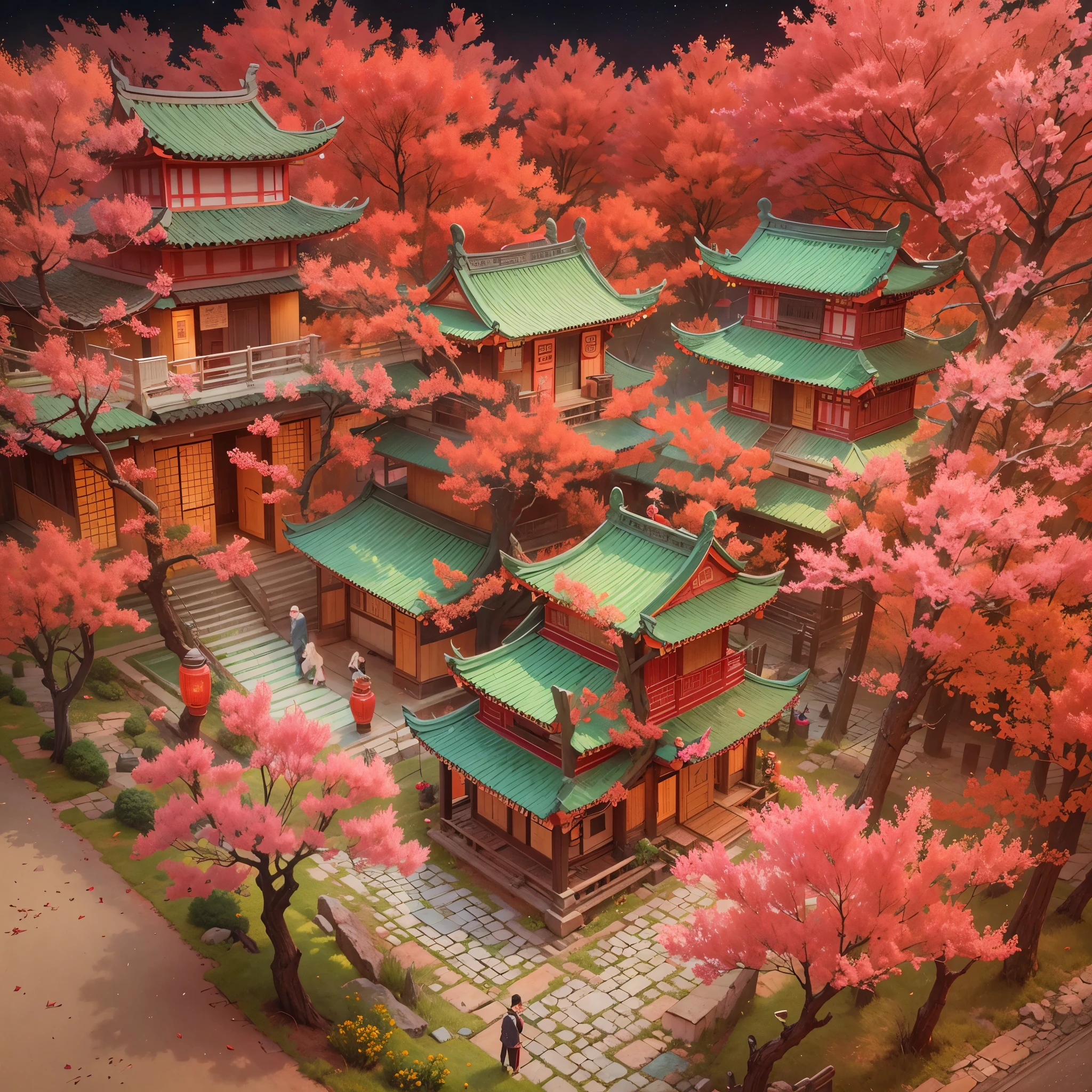 (popup book:1.5),( Cuttings style):A traditional Chinese village is hosting a grand New Year fireworks display。On a cold winter night,Peach Blossom Forest,Red Maple,Rolling hillest qualtiy,4K,8K,A high resolution,tmasterpiece:1.2),super-fine,(realisticlying,照片realisticlying,photoreali:1.37)#Marine art#pop-up books#number art#digitial painting#love art
