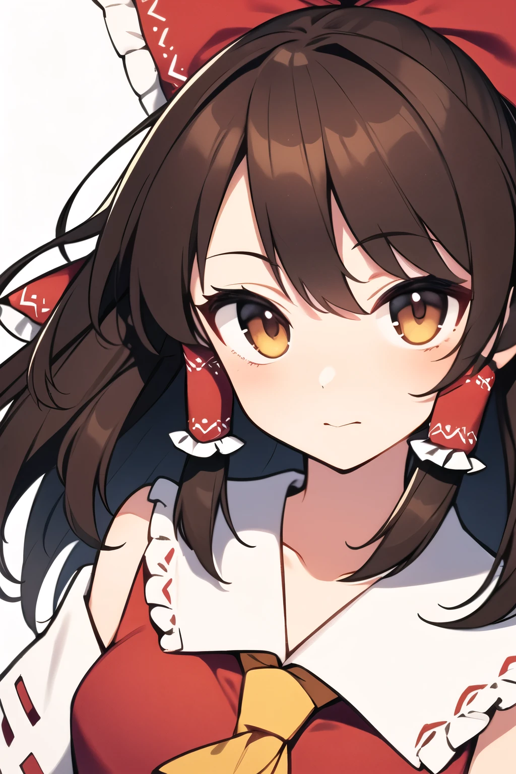 detailed background, masterpiece, best quality, 1girl, hakurei reimu, brown hair, hair tubes, hair ribbon, brown eyes, touhou project