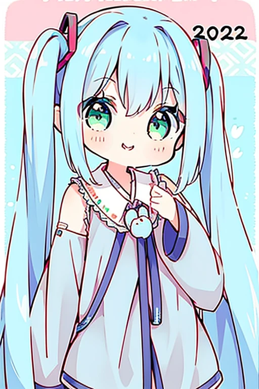new year 2024 outfit, light blue hair, bangs, twin tail, long hair, green eyes, surprise, Hatsune Miku, dilated pupils, detailed mouth, smile, closed mouth, artwork, best quality, tied hair,Year of the Dragon 2024 outfit