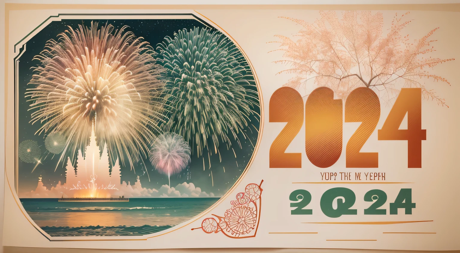 Postal postcard,India on the frontline(2024)Celebrating New Year Grand Fireworks Show Pictures。Typographic wireframe logo with stamp location and recipient、Name format