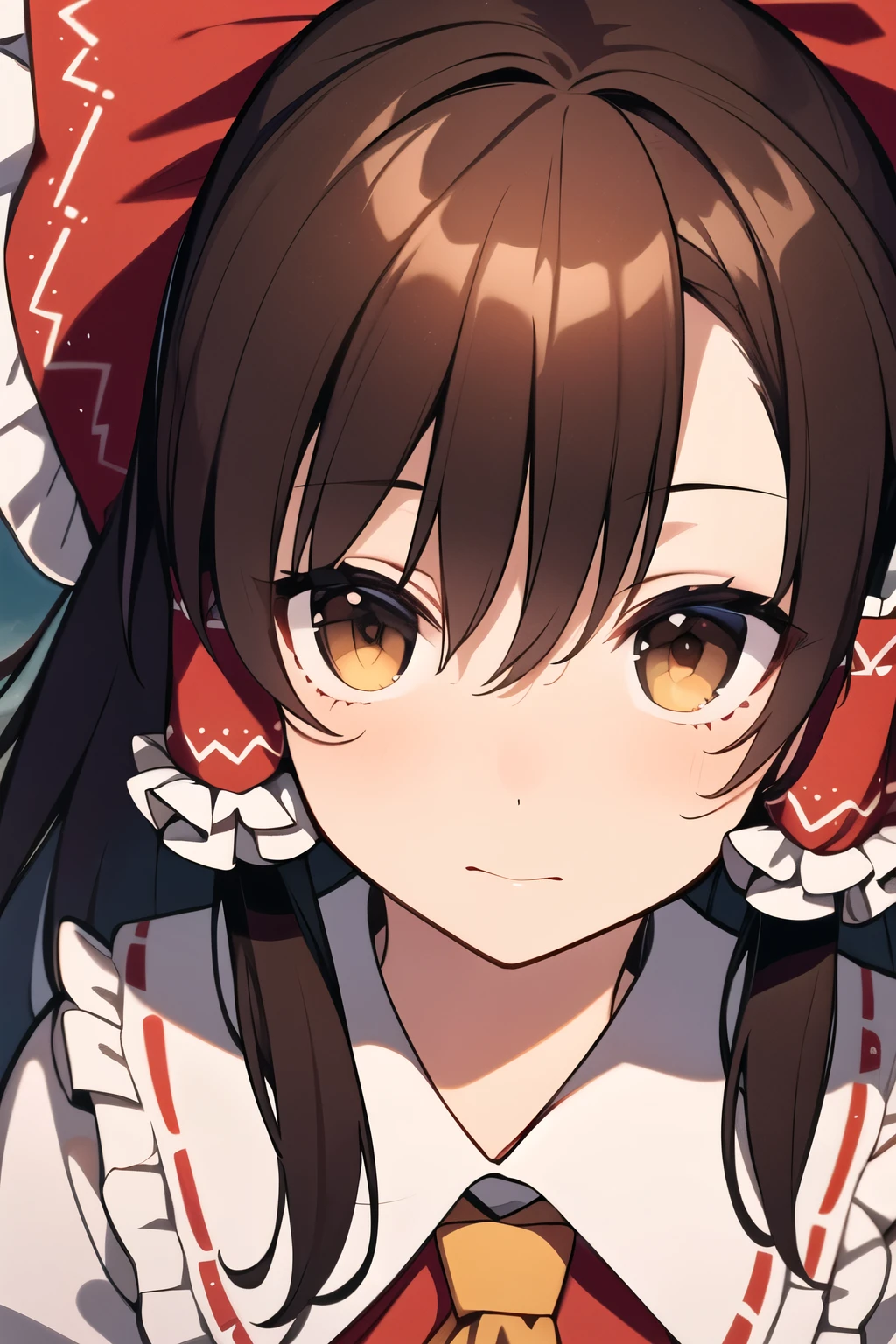 detailed background, masterpiece, best quality, 1girl, hakurei reimu, brown hair, hair tubes, hair ribbon, brown eyes, touhou project