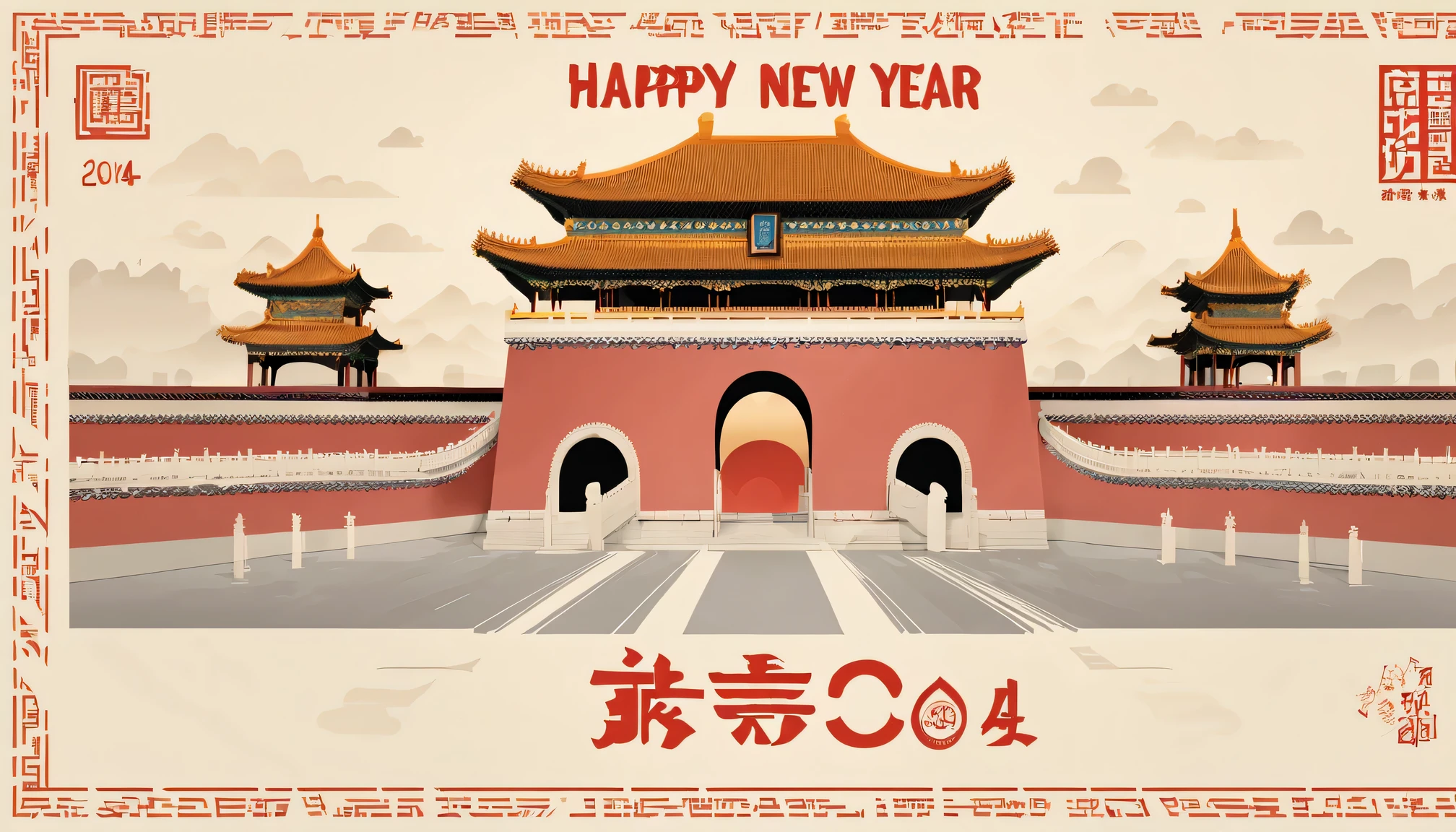 Postal postcard，The front shows a picture of the Shanghai Bund 2024 grand fireworks display.。Typographic wireframe logo with stamp location and recipient、Name format
