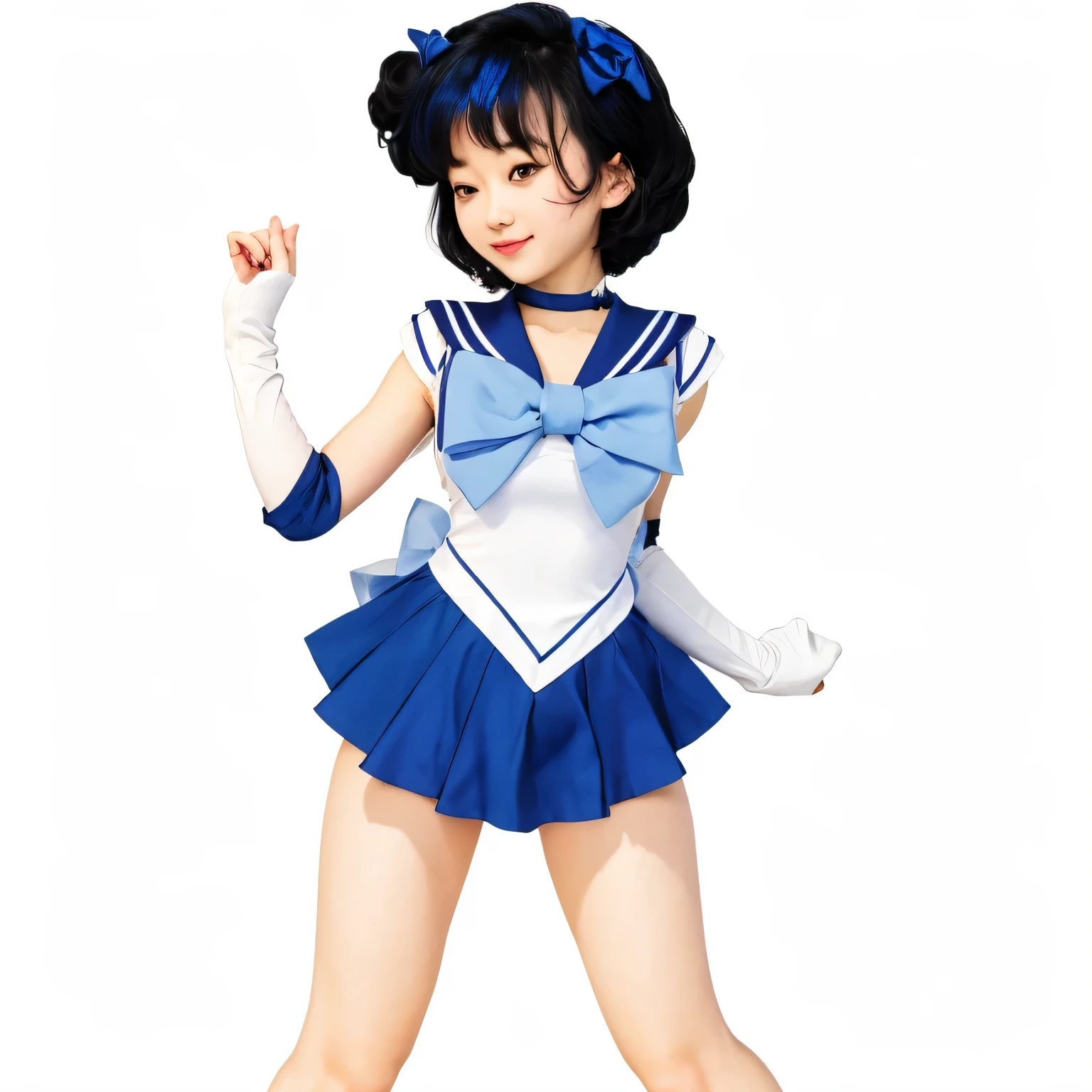 sailor girl in a blue and white dress with a bow, sailor mercury!!!!!!!!!