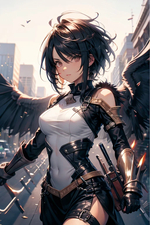 top-quality, ​masterpiece, ultra-detailliert, Evil Angel, Black wings, Giant tornado, Wasteland, Vast, forceful