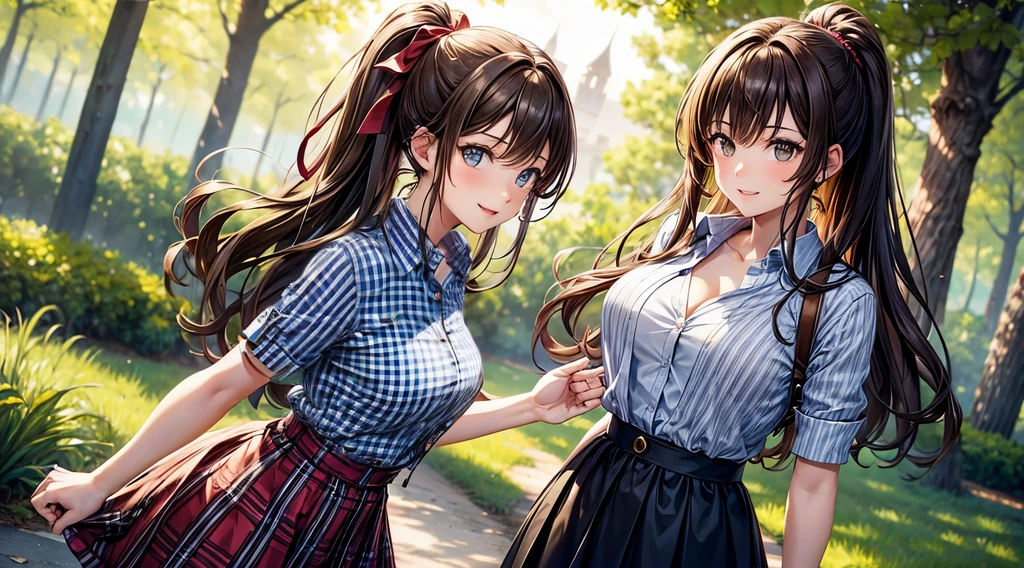 button down shirt, ((blue checked shirt)), ((unbuttoned shirt)), ((short sleeved shirt))