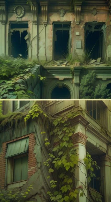 Create a professional 8K photograph that transports viewers to the abandoned city of Centralia. Use a low camera angle to capture the grandeur of crumbling structures. Add elements of nature invading the buildings, such as creeping plants and trees growing through the cracks, to convey the feeling of a city consumed by nature.