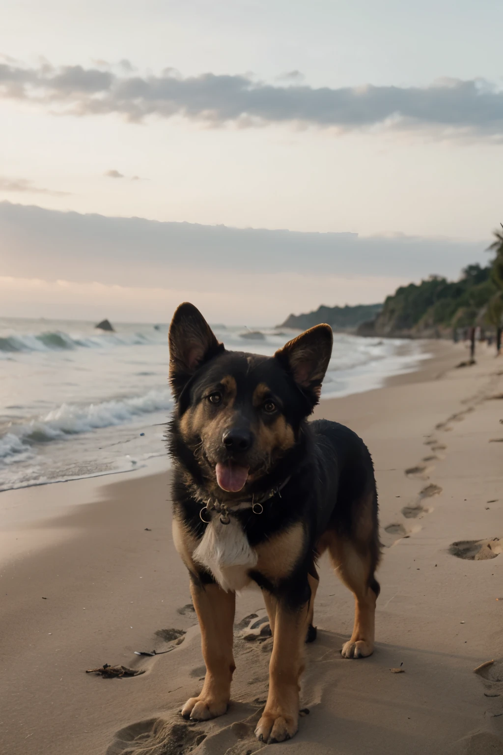 4k, German shepherd dog on the beach
