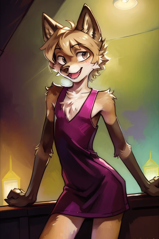 wolf, male, slender, ((twink)), detailed, uploaded to e621, beautiful and detailed portrait of an anthropomorphic boy, short hair, swaybat, (((male))), kenket, uploaded to e621, (bodycon dress), night club, happy,