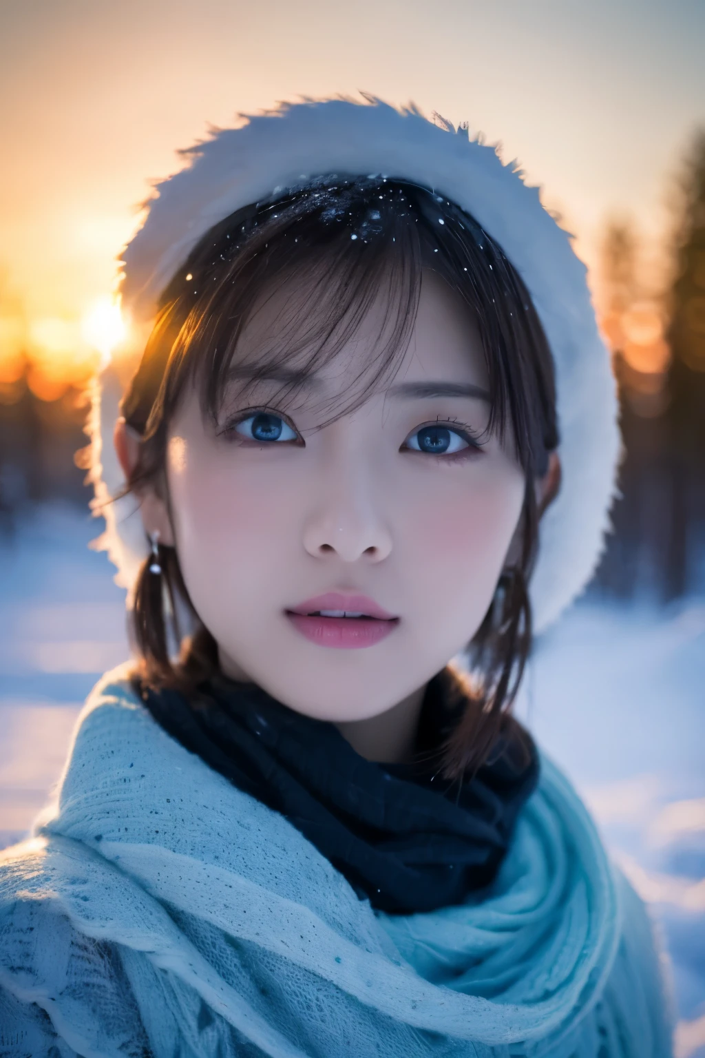 1girl in, (Winter clothes:1.2), Japanese beautiful actress,
photogenic, Snow Princess, long eyelashes, Snowflake Earrings,
(Raw photo, Best Quality), (Realistic, Photorealsitic:1.4), (masutepiece),
Beautiful detailed eyes, Beautiful detailed lips, extremely detailed eye and face,
BREAK
(Frozen snow field in winter Lapland), (The last remnants of the sunset in the deep blue sky:1.4),
ethereal beauty, Swirling snowflakes, Snowy trees, Powder snow, snow-capped mountain,
The silver world illuminated by afterglow disappears into darkness,
Indigo and dark vermilion color scheme, Dramatic Lighting, Fantastic atmosphere,
BREAK
Perfect Anatomy, Slender body, Small, Short hair, Parted bangs, Angel Smile,
Crystal-like skin, Clear eyes, Strobe shooting, catchlight