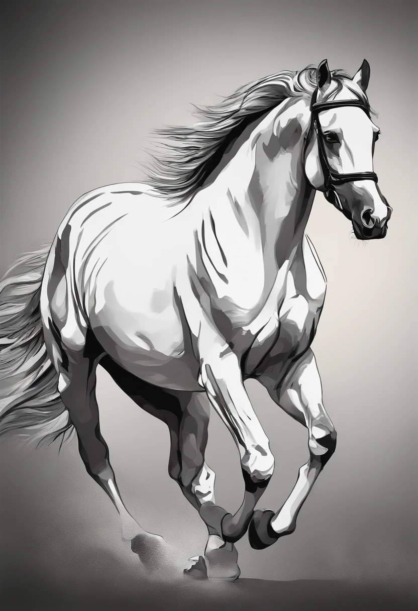 Create a white paper and black drawing lines for horse.