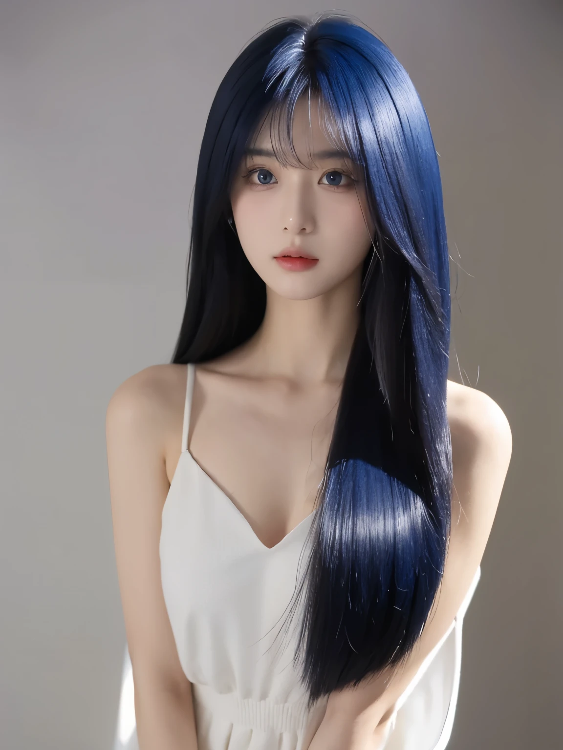 8k, melhor qualidade, obra-prima, realista, ultra detalhe, foto realista, hiper realista, Smoother lighting, increase the quality of cinematic lighting, lifelike lighting, retroiluminação, luz de brilho, aumentar a qualidade, melhor qualidade de pele textura real, 
close-up, esguio, rosto bonito, sorriso, belos detalhes olhos, coreano de 19 anos, bonito, drill hair with electric blue color, capuz, sexy, nude