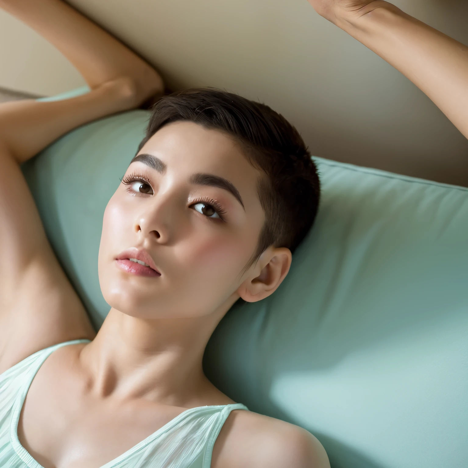 （（Woman Buzz Cut））、very thick eyebrows、Black eyebrows、Armpit hair