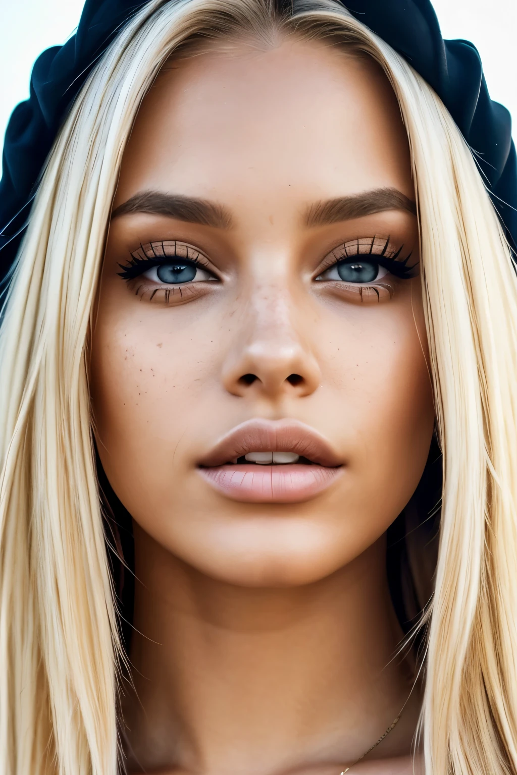 (close-up editorial front photo of 25 yo woman, blonde hair, slim latinas sweetheart), (freckles:0.9), (full lips) close, (yelloreen) eyes, POV, realistic[:, (film grain, 25mm, f/1.2, dof, bokeh, beautiful symmetrical face, perfect sparkling eyes, well defined pupils, high contrast eyes, ultra detailed skin, skin pores, vellus hair, fabric stitching, fabric texture, wood grain, stone texture, finely detailed features:1):0.9]