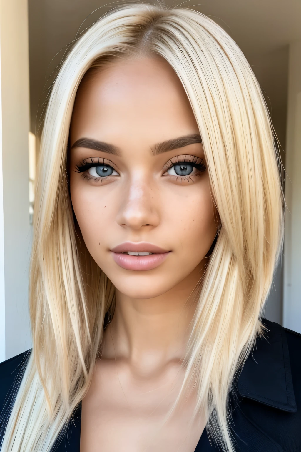(medium shot editorial front photo of 25 yo woman, blonde hair, slim latinas sweetheart), (freckles:0.9), (full lips) close, (yelloreen) eyes, POV, realistic[:, (film grain, 25mm, f/1.2, dof, bokeh, beautiful symmetrical face, perfect sparkling eyes, well defined pupils, high contrast eyes, ultra detailed skin, skin pores, vellus hair, big boobs, sexy belly, nipples hard, sexy, fabric stitching, fabric texture, wood grain, stone texture, finely detailed features:1):0.9]