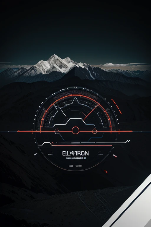 black and dark background, landscape and mountains, with circuits of digital processor, stylized sketched darkest colours, logo science with electron and digital electronic circuit, by alex1shved, graphic vector, contour, white border background
