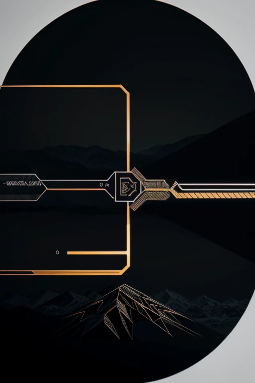 black and dark background, landscape and mountains, with circuits of digital processor, stylized sketched darkest colours, logo science with electron and digital electronic circuit, by alex1shved, graphic vector, contour, white border background