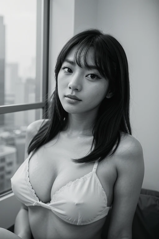 Photo of a Beautiful Korean kpop idol Woman, Summer, Lustful, film grain, Ilford HP5, 80mm