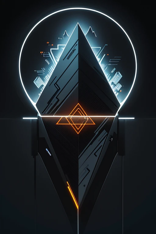 black and dark background, landscape and mountains, with circuits of digital processor, stylized sketched darkest colours, logo science with electron and digital electronic circuit, by alex1shved, graphic vector, contour, white border background