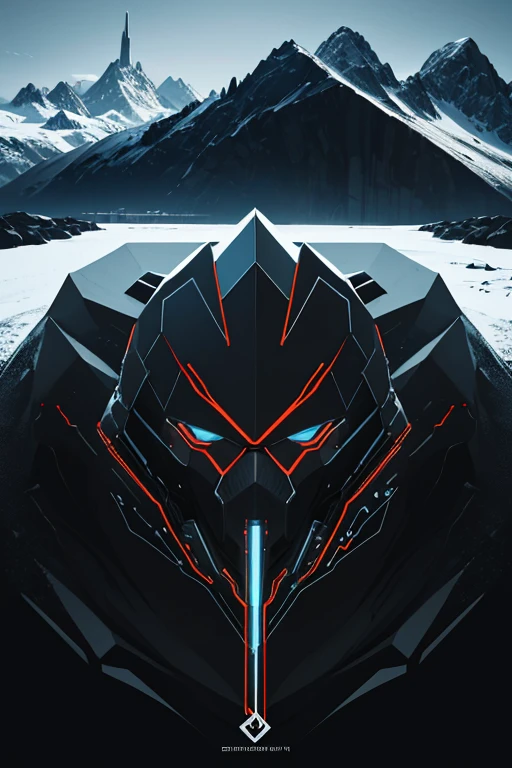 black and dark background, landscape and mountains, with circuits of digital processor, stylized sketched darkest colours, logo science with electron and digital electronic circuit, by alex1shved, graphic vector, contour, white border background