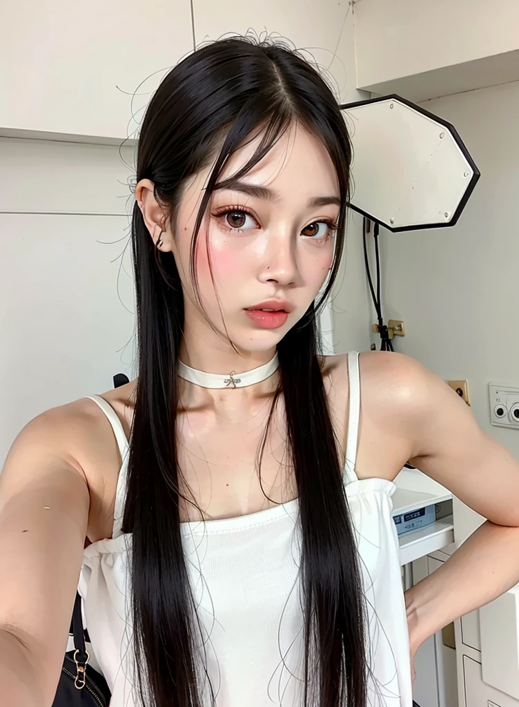 um close up de uma mulher com cabelos longos usando um top branco, Ulzzang, Jinyoung Canela, Jaeyeon Nam, Heonhwa Choe, jennie blackpink, Lee Ji - Eun, Lee Ji-eun,  coreana, Mulher sul-coreana bonita, branco hime corte penteado, Kim Doyoung, Parque Roseanne do Blackpink, Parque Ji-min