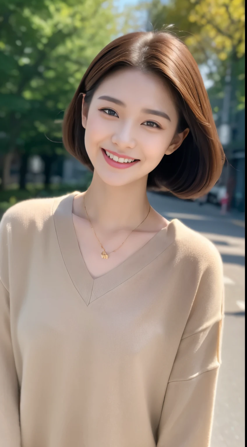 ((top-quality, 8K, ​masterpiece: 1.3)), 1womanl, 20yr old, Korean Female Idols: 1.5, Slender Abs Beauty: 1.3, (Hairstyle Casual), S line body, Full makeup: 1.1, doress:1.3, Ultra-fine face, A detailed eye, 二重まぶた, a smile, Location Random: 1:2