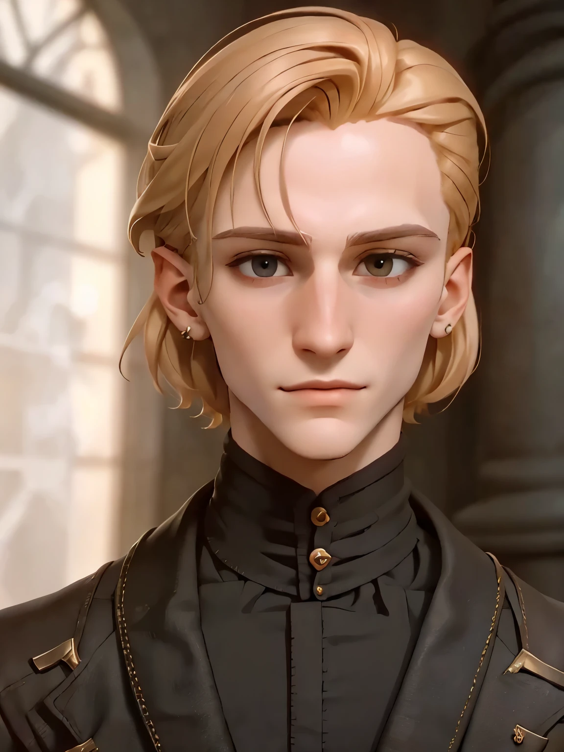 Nikolai has golden hair, shaved on one side and styled on the other, brown eyes and slightly crooked nose, he has a beautiful face, "outlined by the features of a fairy-tale prince". He is described as extremely charming, handsome and smiling