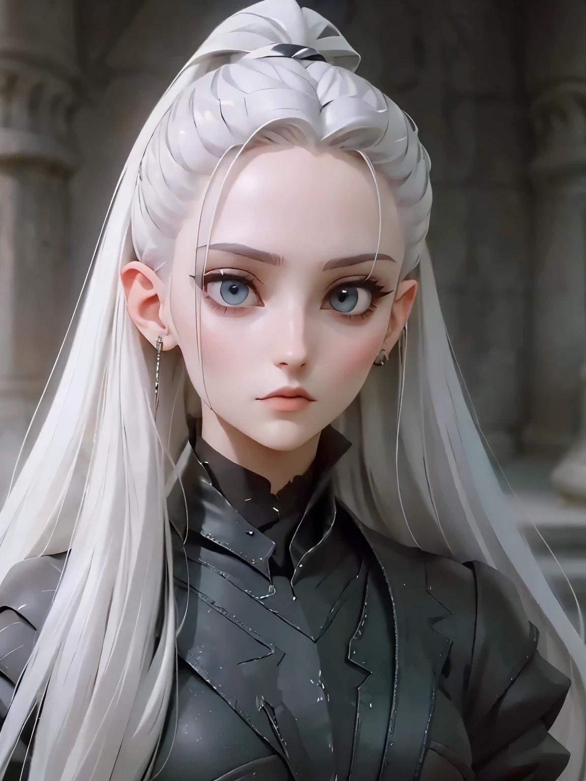 Manon is a young, extremely beautiful girl with fair skin. Long, moon white hair, ponytail and asymmetrical bangs, laid on one side, and eyes the color of pure silver. After meeting her people say, that she is the most beautiful woman, what have they ever seen