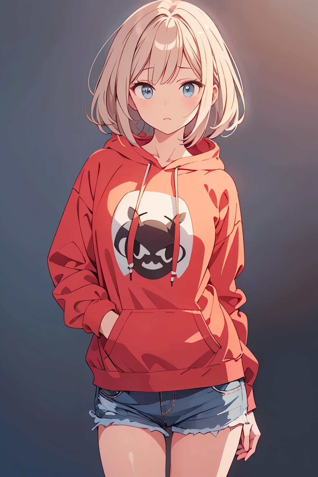 A beautiful Babe wearing a Graphic Hoodie, Facing the camera, Cartoon style, 8k. Dark gray background