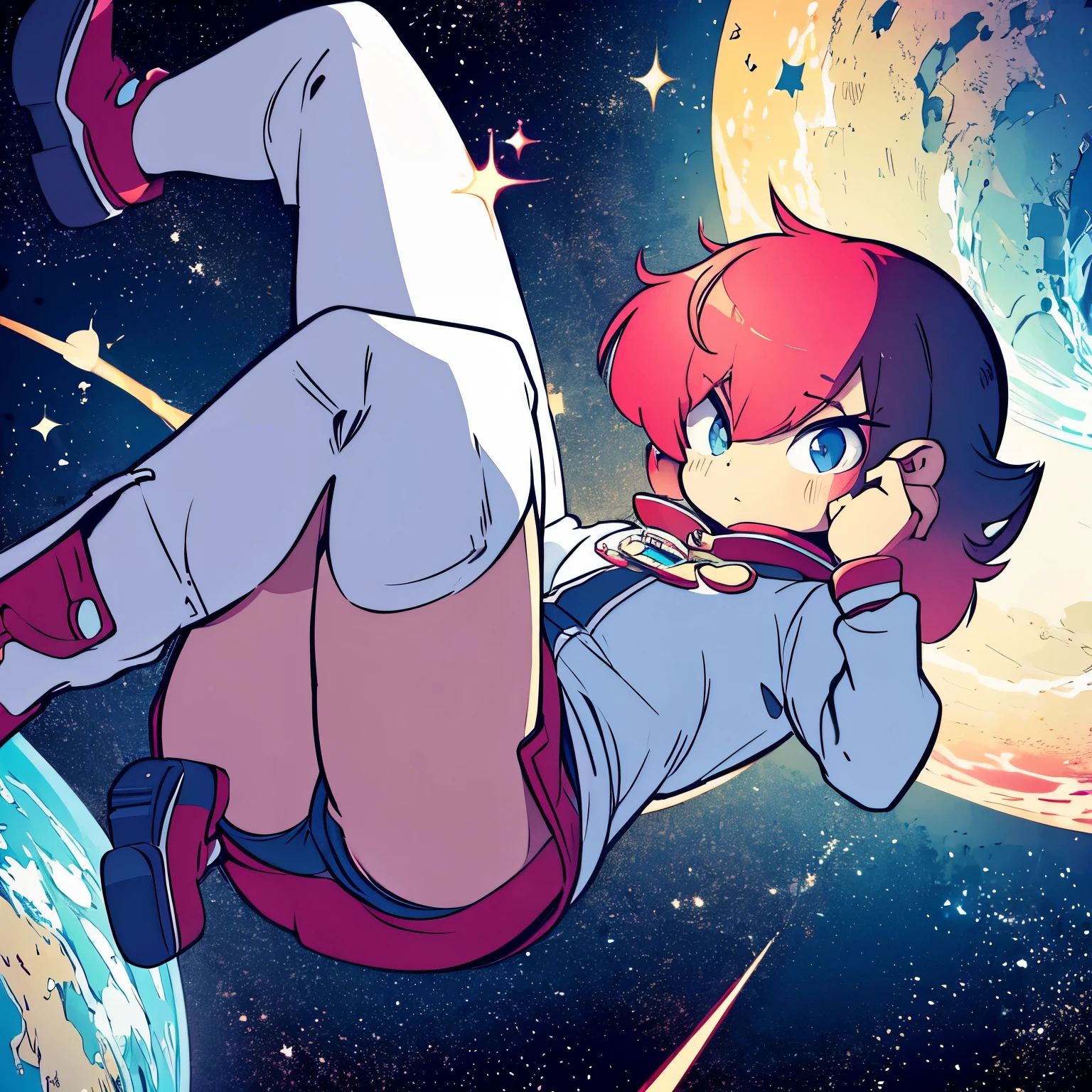 Um Astronauta homem, drifting in space