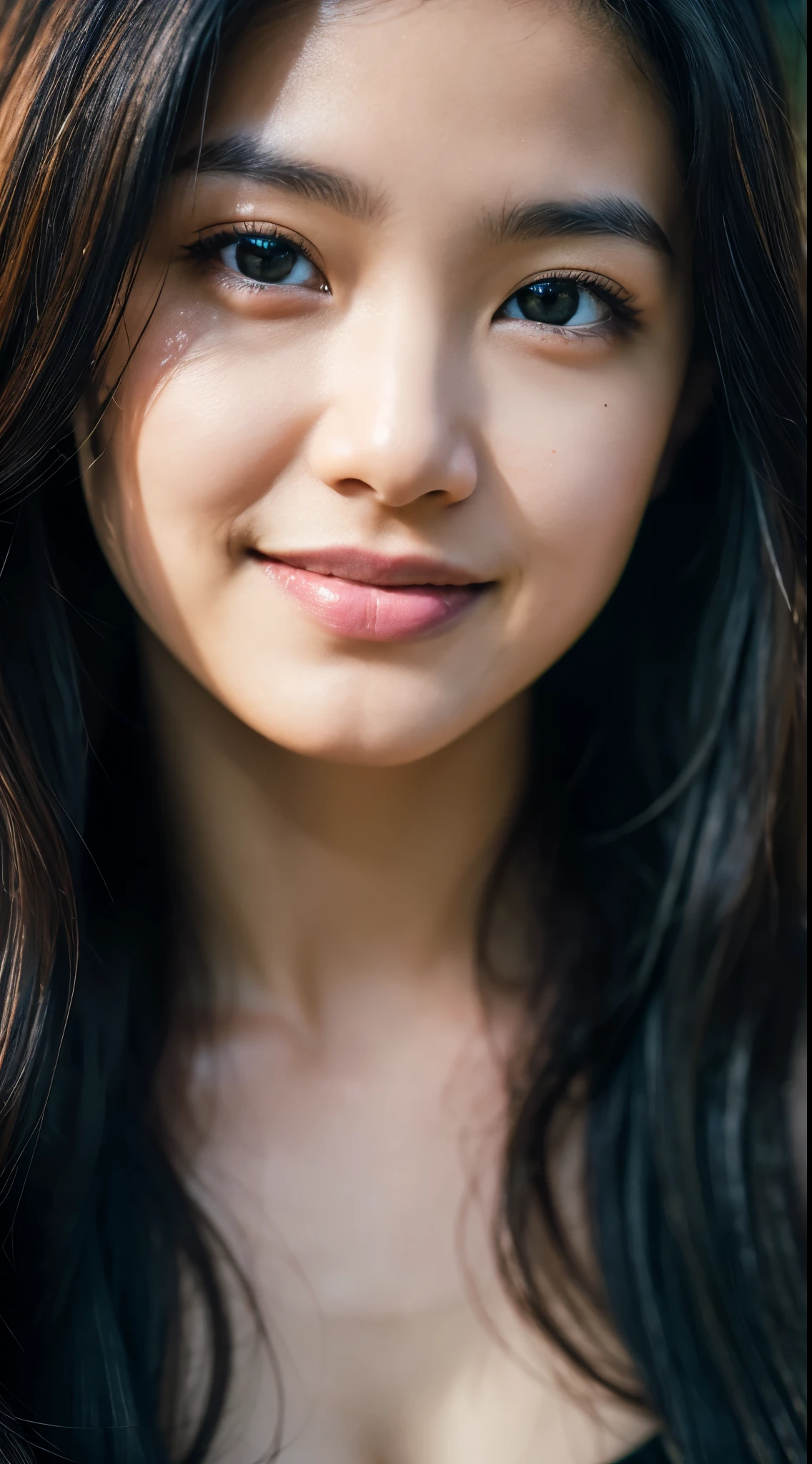 highest quality, epic realistic, ((in the pitch black darkness :1.4)), ((portrait:1.5)),(background: dark ) high contrast ,glorious picture, lowest lux, lighting face, she's comfortable, wearing nothing, , looks incredible, (8k, Raw photo, Highest quality),(epic realistic:1.5), a woman, face,(detailed eyes:0.8),(looking at the camera:1.4), (Highest quality), ( high contrast, deep shadows),Intricate details,cinematic,((skin:1.4)), (long dark hair:1.3), long hair, messy ,(Hdr:1.5),Detailed, colors, Superior quality, Masterpiece, Raw Photo (20-year-old, looking at viewer), beautiful, (wearing plain yellow shirt,), perfect, natural, perfect composition, portrait, perfect face, smiling expression, Captivating eyes, Bright details, Tight lips, (High Skin Detail),, (blue tint: 0.6), (sale: 0.8), (bloody: 0.7), Key lighting , (backlight: 0.5), Medium depth of field, Canon 5d, 50mm lens, f/4 apertures, (Ultra-detailed, Complex detail), sharp focus, soft colors, 8k, Absurd, 80mm, dark background, photography, smiling, pinay, filipina, medium boobs,