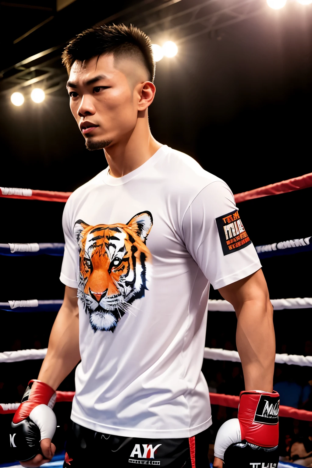 Muay Thai fighting tigers with printed shirt or name “Muayhouse”.