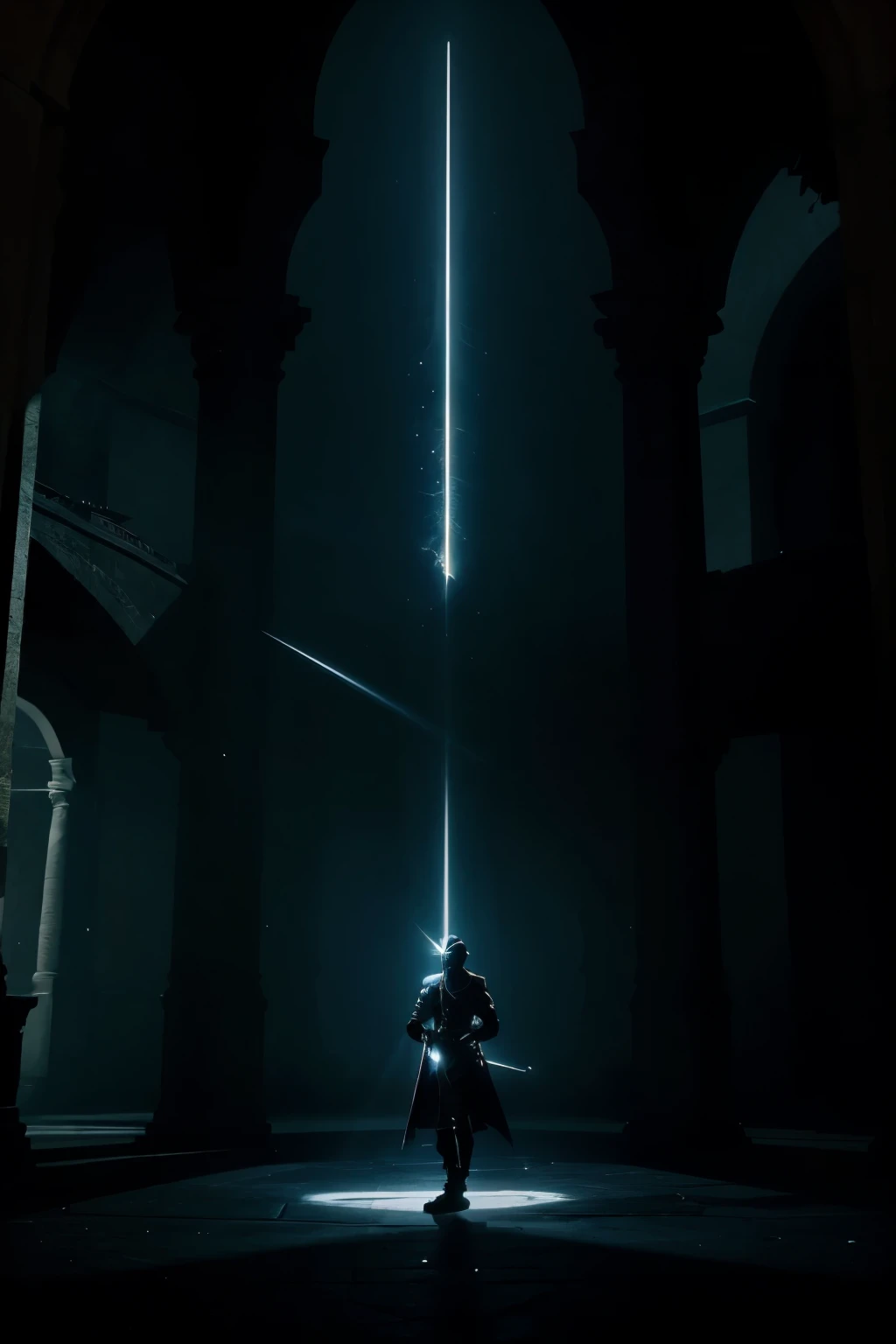 a stunning setting with a central hero wielding a sword of light, enfrentando sombras que se dissipam diante da intensidade luminosa. The contrast between light and dark creates an immersive atmosphere, highlighting the game's central theme.