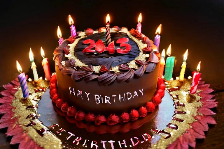 (masterpiece, best quality:1.2), ultra-detailed, Brown and red bird, (realistic:1.5), ((Add words ((Happy Birthday letters)) on a sign)) , Birthday celebration New Years background, on carved intricately ornate Druid altarpiece in mysterious deep forest background, twisted candles on the sides, perfect reflection, soft candle lighting, fantasy style highly detailed, unreal engine