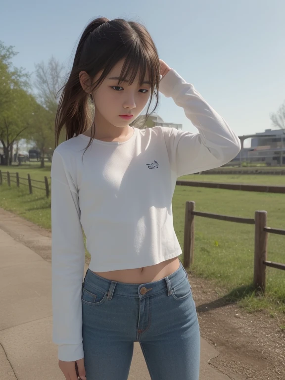 (((ultra realistic, ultra detailed, The best quality, 8k, HDR, girl, small, flat))), ((glutes out)), short leggings