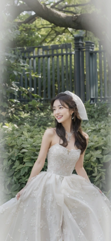 (On a table, Best quality, realistically, ultra - detailed, meticuloso, A high resolution, 8k wallpaper), Close-up portrait of a beautiful woman, Chariada, Smiling, light brown messy hair, Perfect dynamic composition, 美丽meticuloso的眼睛, Just like the cover of a fashion magazine, On campus