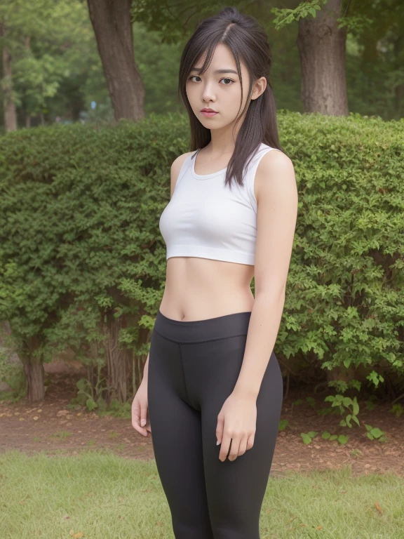 (((ultra realistic, ultra detailed, The best quality, 8k, HDR, woman, small, flat))), short leggings