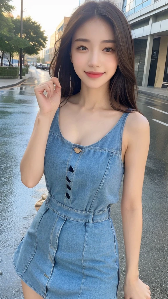 ((Best Quality, 8K, Masterpiece:1.3)), Focus: 1.2, Perfect Body Beauty: 1.4, Buttocks: 1.2, ((Hairstyle Random, Collarbone: 1.2)), (Short Skirt: 1.1) , (Rain, Street:1.3), Highly detailed face and skin texture, Fine eyes, Double eyelids, Whitened skin, Long hair, smile, Long legs: 1.5, Full body: 1.5, Best proportions of four fingers and one thumb, Smiley face, Face texture: 1.3, Sunshine, Summer, collarbone, beautiful eyes, real face, real skin, realistic face, realistic skin, detailed eyes, detailed facial features, detailed clothing features, detailed face, tight fit, tight fit, girl dress random, background office: 1.5, upper body shirt