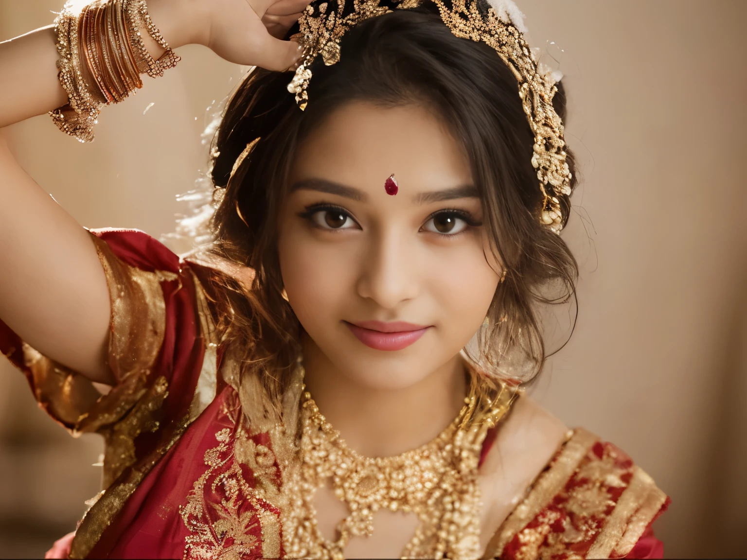 A girl adorned in traditional Indian attire. Indian wedding photoshoot. ((Perfect face))