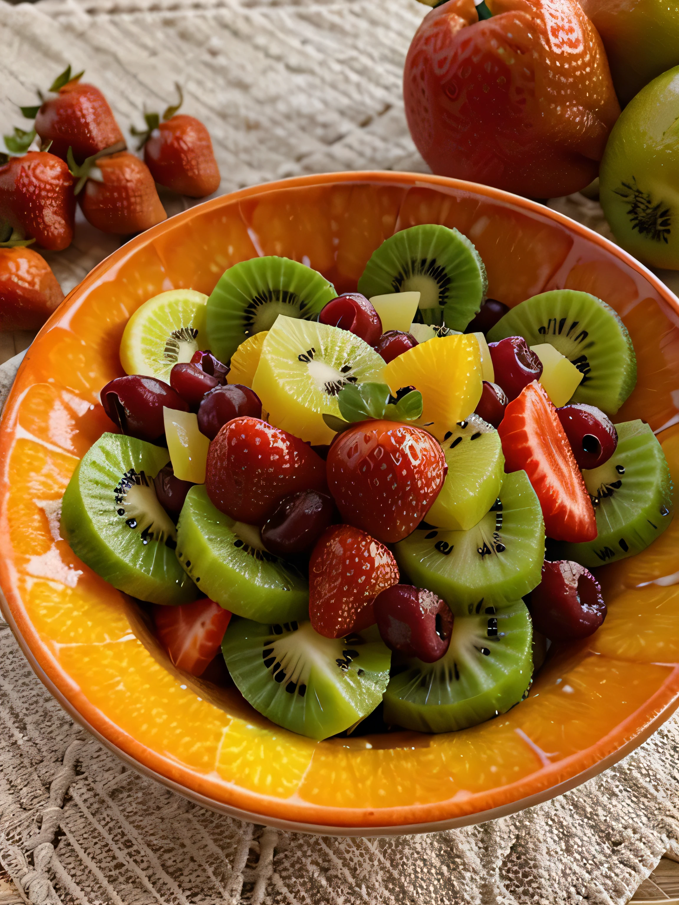 Salada de frutas vibrante kiwi morango laranja uva