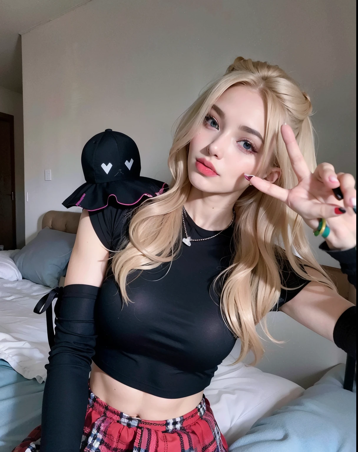 blond woman in a black skirt and striped top taking a selfie, very sexy devil outfit, soft devil queen madison beer, tiefling from d & d, profile picture, demon girl, succubus in tight short dress, cute rave outfit, sexy outfit, tiefling, with horns, very sexy outfit, wild rave outfit, katelynn mini cute style, beautiful succubus
