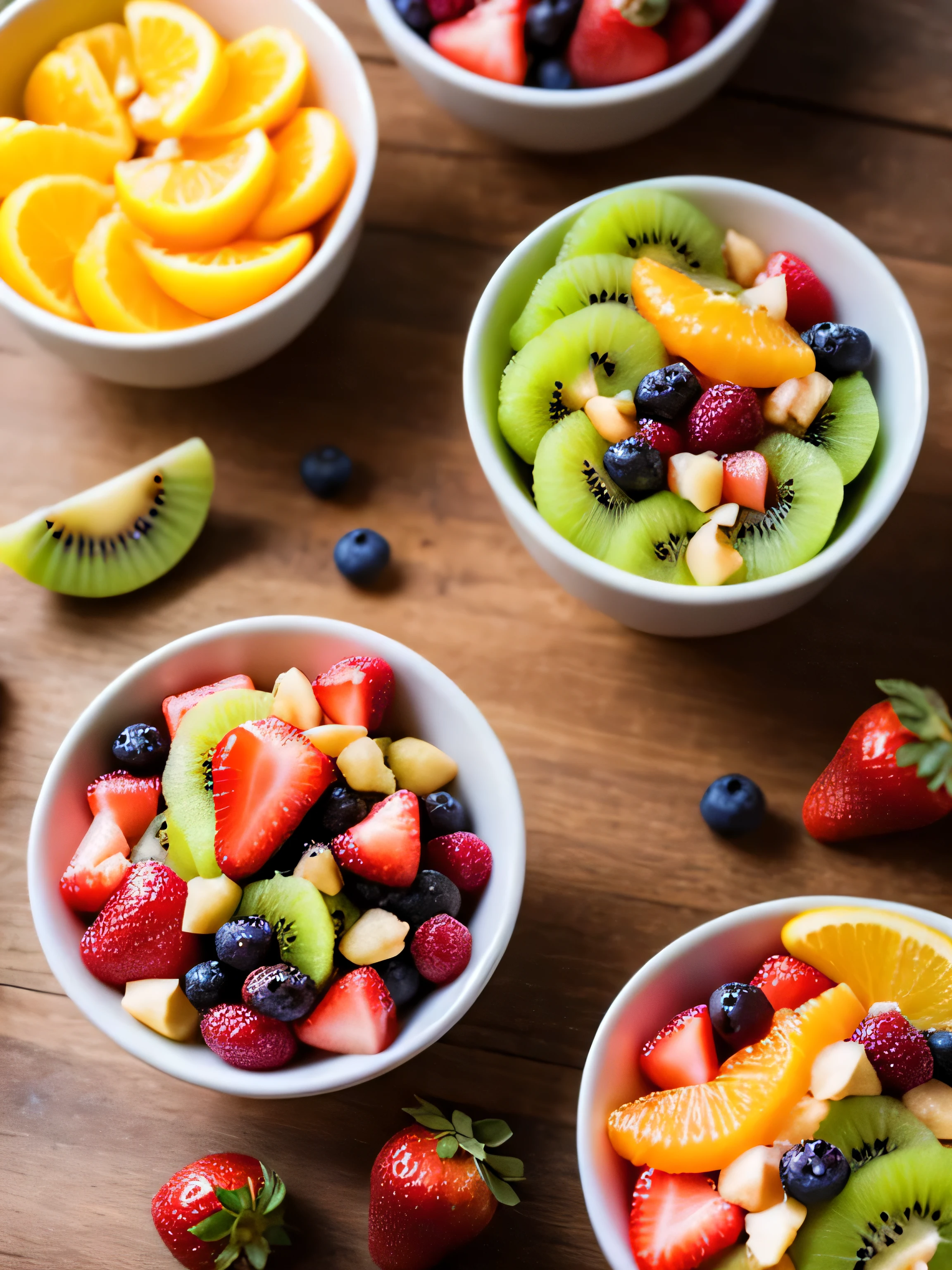 Salada de frutas vibrante kiwi morango laranja uva