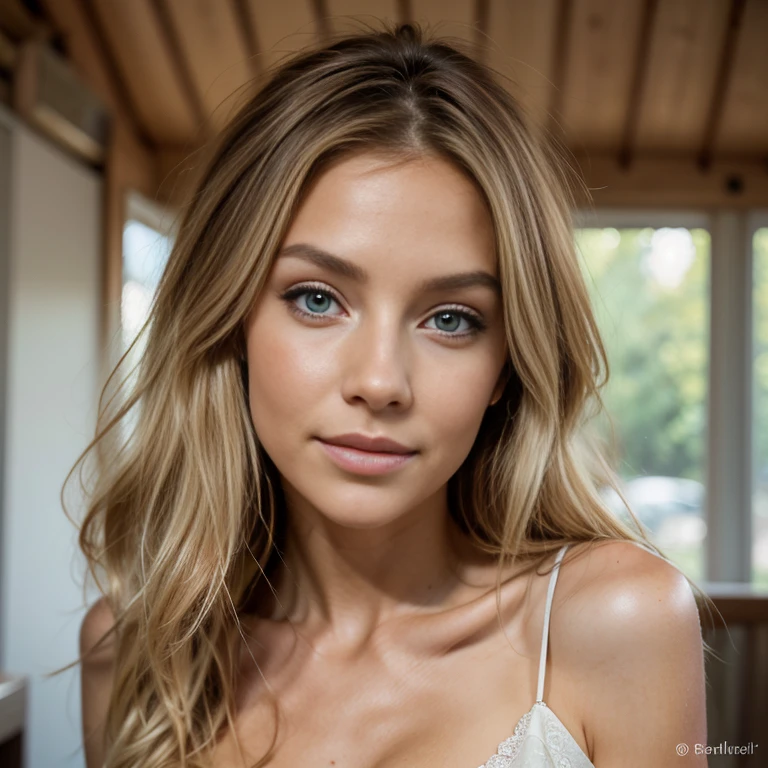 meilleur qualité,Haute résolution,(Hdr,UHD,éclairage de studio),(portrait,professionnel),(Détailée,Réaliste:1.37),Couleurs vives,Bokeh,cheveux,haut blanc,clivage,femme,beautiful Détailée cheveux,wavy cheveux,loose cheveux strands,windswept cheveux,Haut blanc sans manches,attractif,Un gros plan du haut du corps d’une femme,succulent,Serrures fluides,sauvage,wild-looking cheveux,grand,yeux expressifs,lèvres roses,Sourire subtil,Regard séduisant,peau douce et éclatante,maquillage naturel,des épaules galbées,clavicules délicates,lobe d'oreille délicat,sourcils parfaitement arqués,shoulder-length cheveux,Mâchoire bien définie,Teint éclatant,confiance,aplomb,Lisse,Esthétique moderne, blond hair, green eyes, latina.