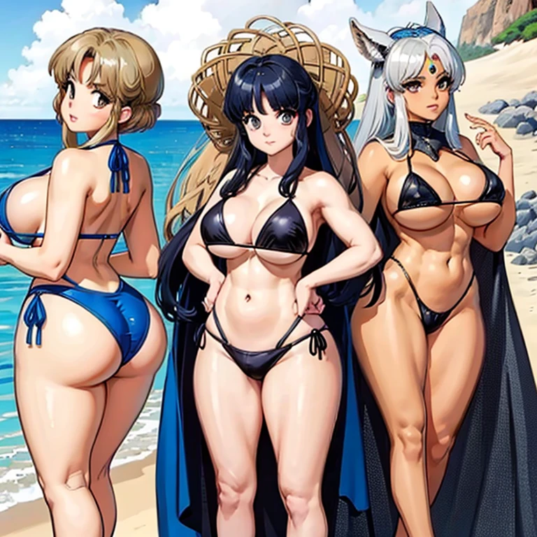 sem . um personagem sozinho. local: praia dia. pose: standing still. vestimentas: a modern bikini. rosto: bem detalhado. olhar: provocative for camera. cabelo: grande e volumoso. corpo: sexybem definido. peitos:es redondos enormes. cintura: bem fina definida. quadris: sexy e redond bunda: grande e da. pernas: grossas torneadas.
