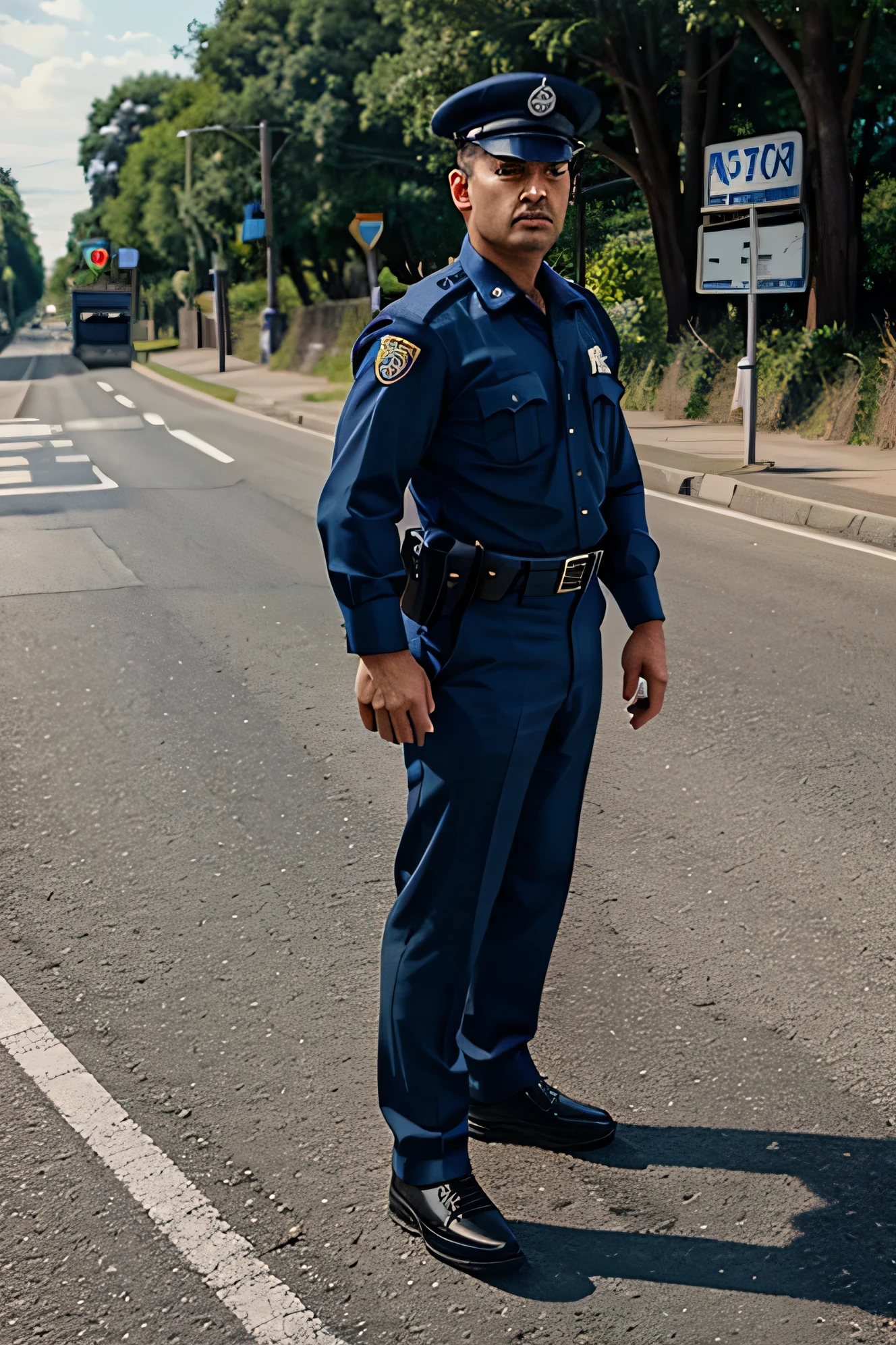 create an animation of a cop by the road side