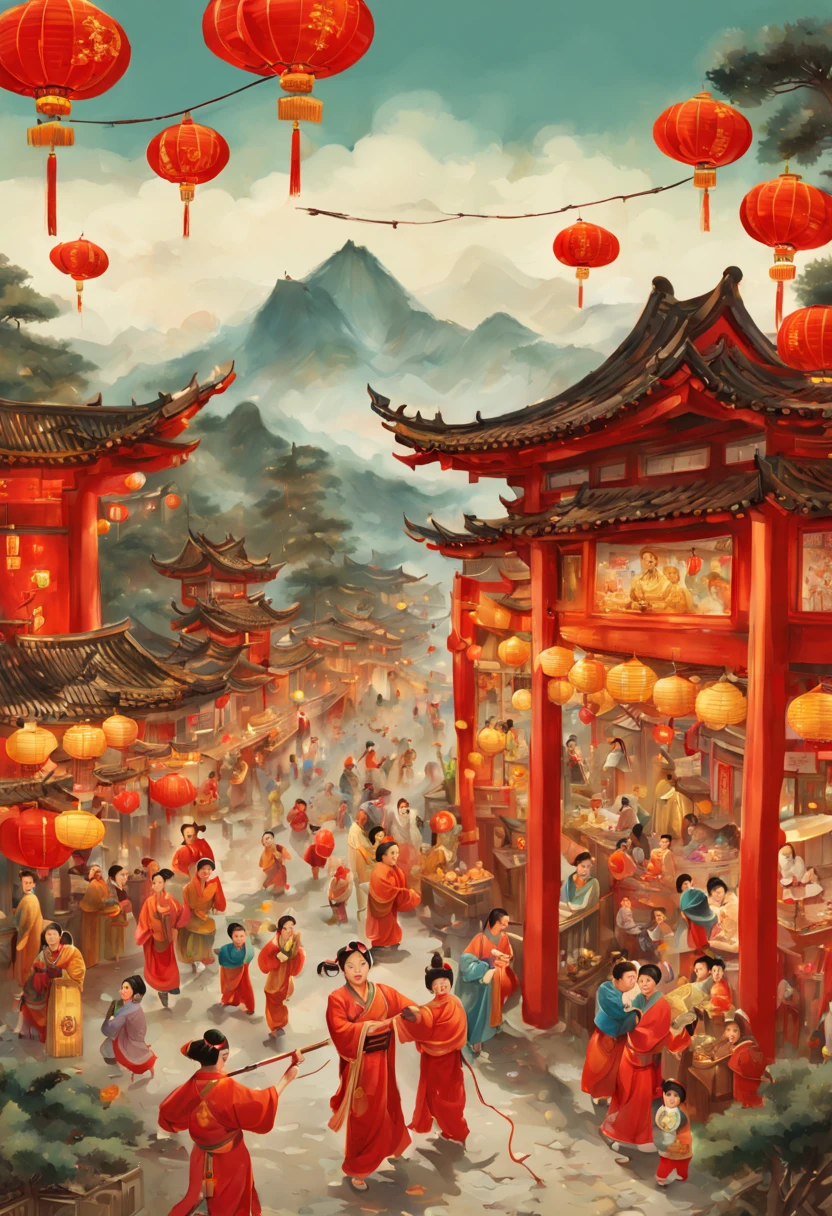 Zhuang girls and Zhuang boys decorate the Zhuang March Three Festival on the square above the Zhuang Drum Tower
